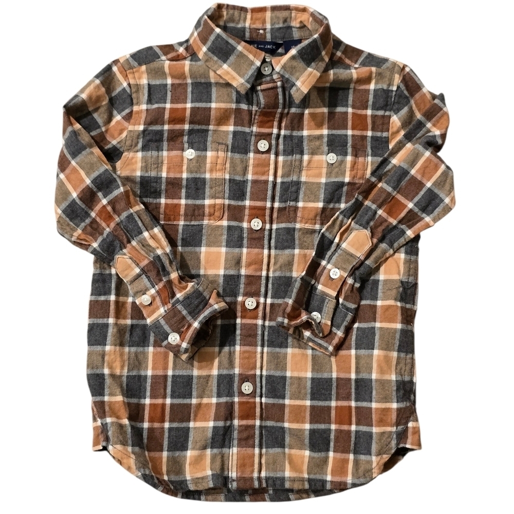 Janie And Jack Plaid Flannel Kids Shirt - Brown and Tan Size 2T